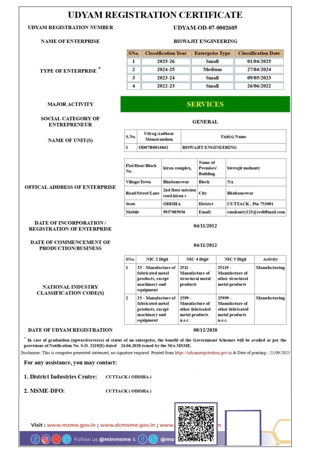 Udyam Registration Certificate